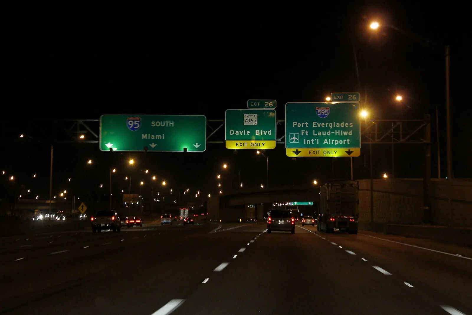 Southbound I-95 at Exit 26 for Davie Boulevard and I-595 in Fort Lauderdale.