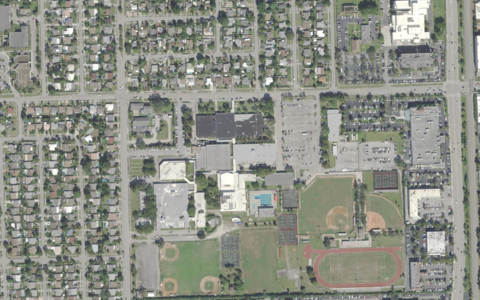 Northeast High School's campus on NE 56th Street in Oakland Park, seen from the air